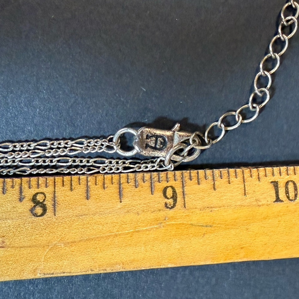 Etienne Aigner Silver Tone Double Chain Pendant Necklace – Black Stone - Picture 7 of 10